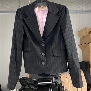 Juicy couture, black, pinstripe, hip length blazer Sz Medium